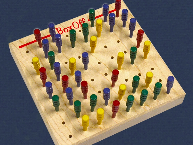 The full set of BoxOff pieces laid out by colour